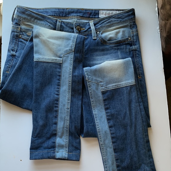 edc Denim & Dry Goods by Esprit Colorblock Jeans Light Dark Blue Patch - Picture 10 of 14